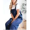 imageGihuo Womens Distressed Denim Overalls Relaxed Fit Washed Wide Leg Adjustable Straps OverallsDarkblue