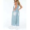 imageGihuo Womens Distressed Denim Overalls Relaxed Fit Washed Wide Leg Adjustable Straps OverallsLightblue