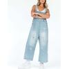imageGihuo Womens Distressed Denim Overalls Relaxed Fit Washed Wide Leg Adjustable Straps OverallsLightblue