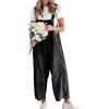 imageGihuo Womens Distressed Denim Overalls Relaxed Fit Washed Wide Leg Adjustable Straps OverallsBlack