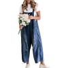 imageGihuo Womens Distressed Denim Overalls Relaxed Fit Washed Wide Leg Adjustable Straps OverallsDarkblue