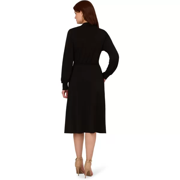 Adrianna Papell Womens Long Sleeve Wrap Midi DressBlack