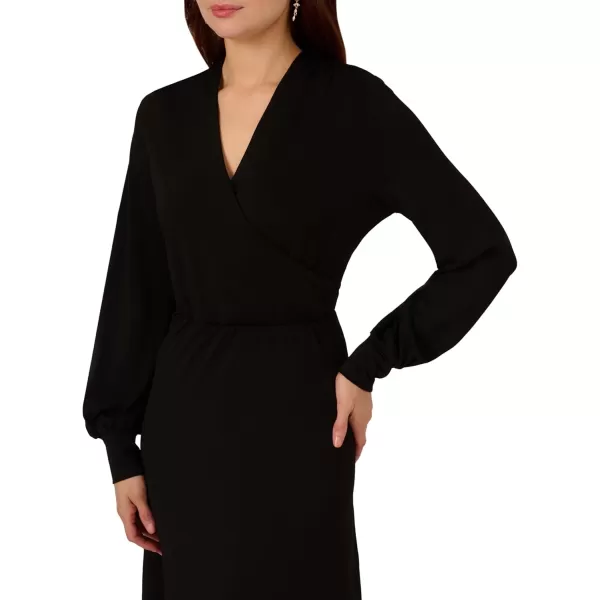 Adrianna Papell Womens Long Sleeve Wrap Midi DressBlack