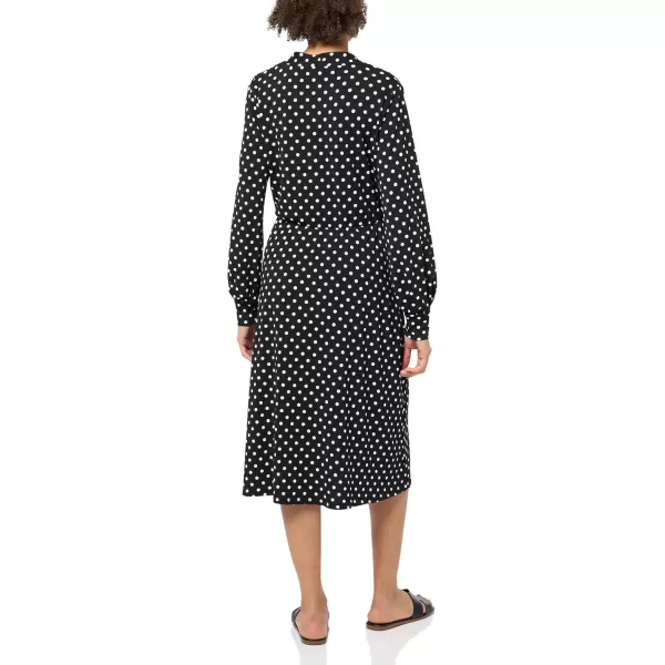 Adrianna Papell Womens Long Sleeve Wrap Midi DressBlackIvory Medium Dot