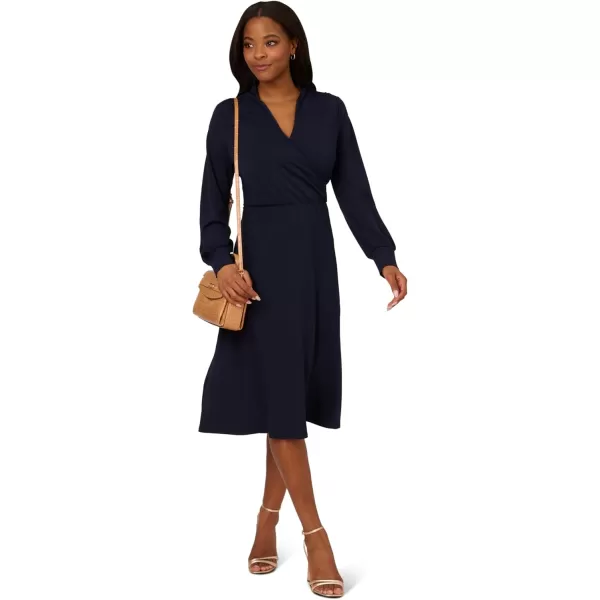 Adrianna Papell Womens Long Sleeve Wrap Midi DressBlue Moon