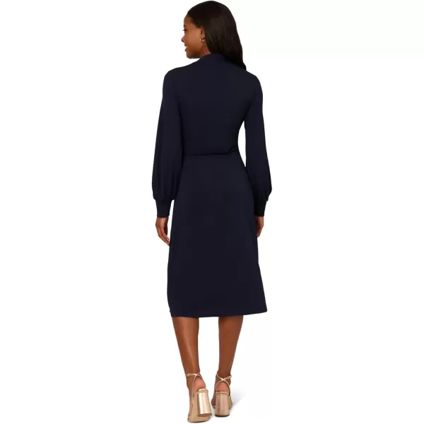 Adrianna Papell Womens Long Sleeve Wrap Midi DressBlue Moon