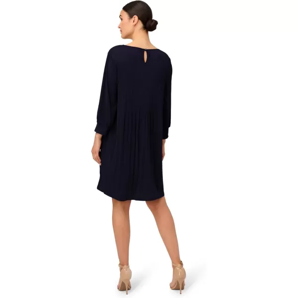 Adrianna Papell Womens Pleated Knit Crew Neck DressBlue Moon