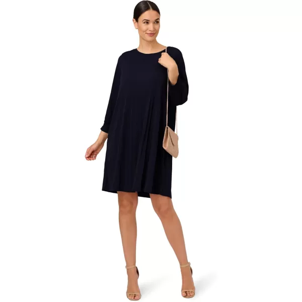 Adrianna Papell Womens Pleated Knit Crew Neck DressBlue Moon