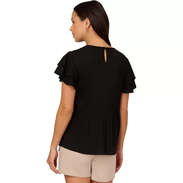 Adrianna Papell Womens Solid Pleat Double Sleeve TopBlack