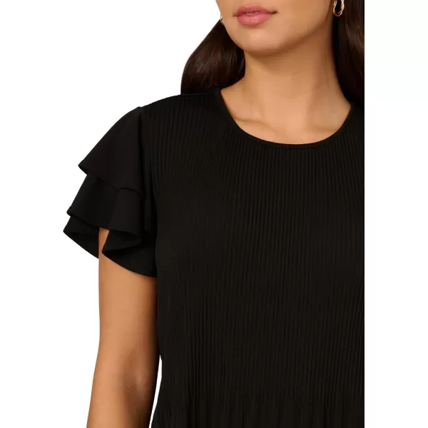 Adrianna Papell Womens Solid Pleat Double Sleeve TopBlack