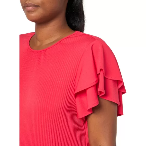 Adrianna Papell Womens Solid Pleat Double Sleeve TopCoral Pink