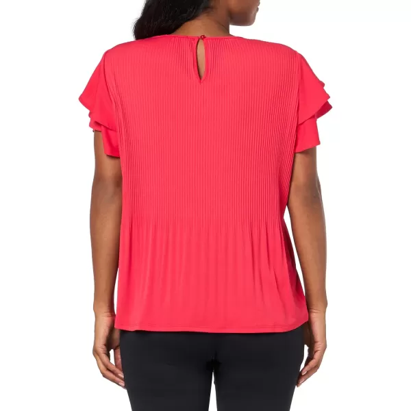 Adrianna Papell Womens Solid Pleat Double Sleeve TopCoral Pink