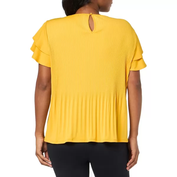 Adrianna Papell Womens Solid Pleat Double Sleeve TopSunflower