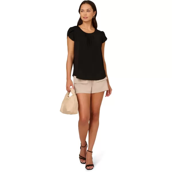 Adrianna Papell Womens Tulip Sleeve Knit TopBlack