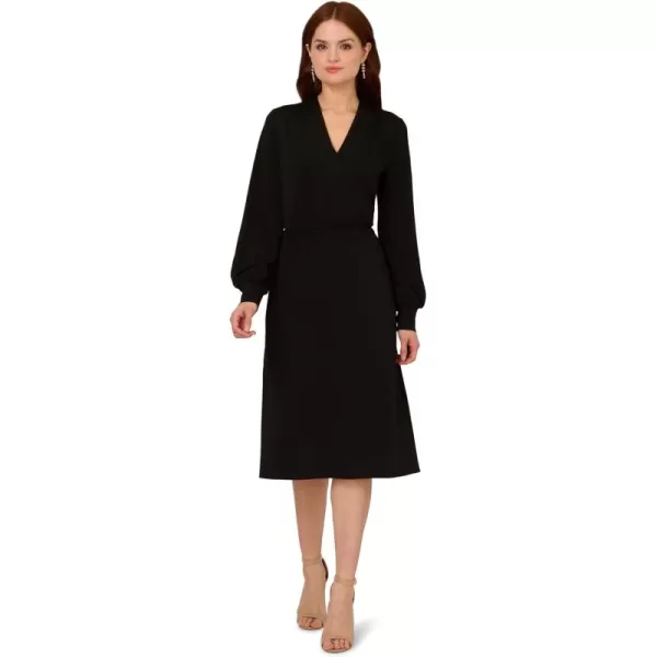 Adrianna Papell Womens Long Sleeve Wrap Midi DressBlack