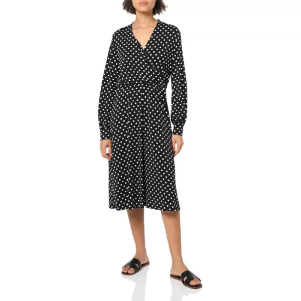 Adrianna Papell Womens Long Sleeve Wrap Midi DressBlackIvory Medium Dot