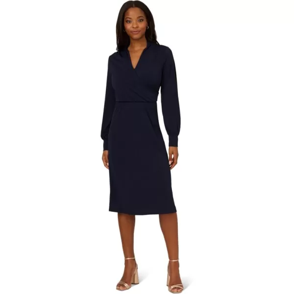 Adrianna Papell Womens Long Sleeve Wrap Midi DressBlue Moon