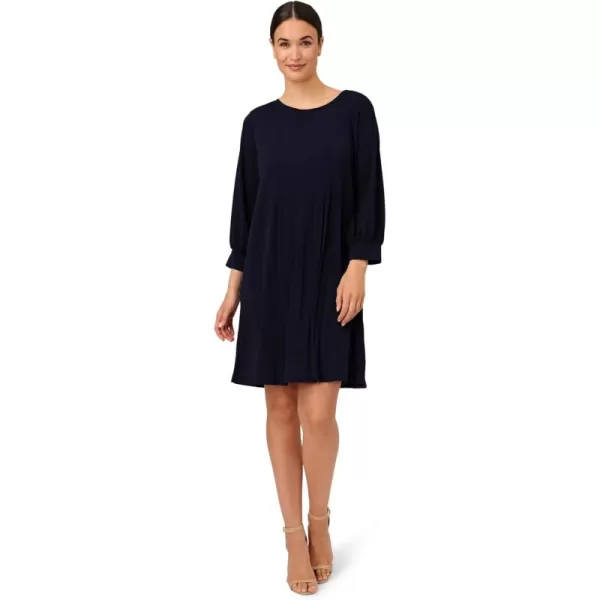 Adrianna Papell Womens Pleated Knit Crew Neck DressBlue Moon