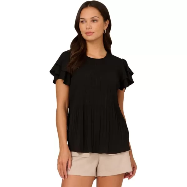 Adrianna Papell Womens Solid Pleat Double Sleeve TopBlack