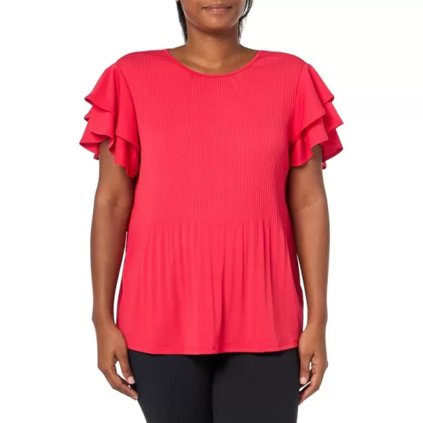 Adrianna Papell Womens Solid Pleat Double Sleeve TopCoral Pink