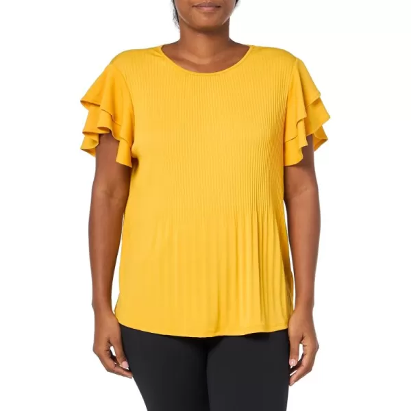 Adrianna Papell Womens Solid Pleat Double Sleeve TopSunflower