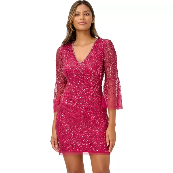 Adrianna Papell Womens Beaded Sequin Bell Sleeve DRSRaspberry Wine