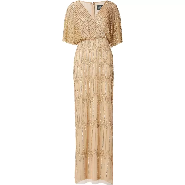 Adrianna Papell Womens Beaded Surplice GownChampagne Gold