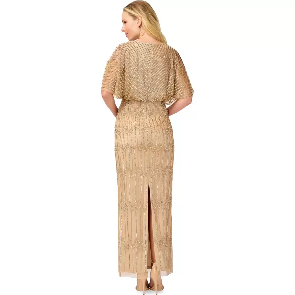 Adrianna Papell Womens Beaded Surplice GownChampagne Gold