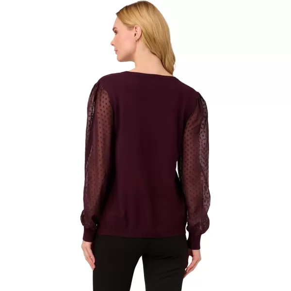 Adrianna Papell Womens Clip Dot Long Sleeve SweaterPlum