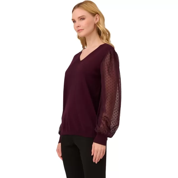 Adrianna Papell Womens Clip Dot Long Sleeve SweaterPlum