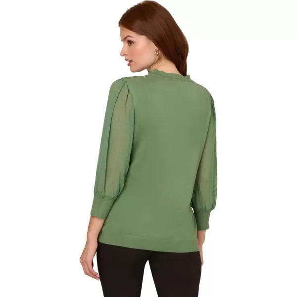 Adrianna Papell Womens Clip Dot Sleeve Twofer SweaterPalm Leaf