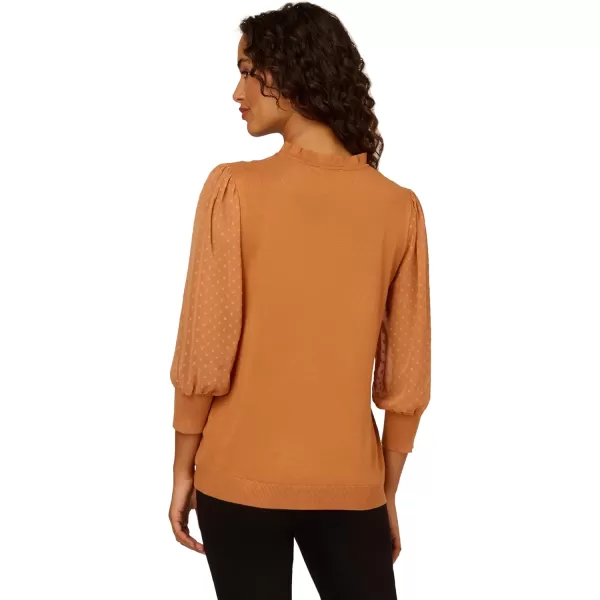 Adrianna Papell Womens Clip Dot Sleeve Twofer SweaterToasted Bronze