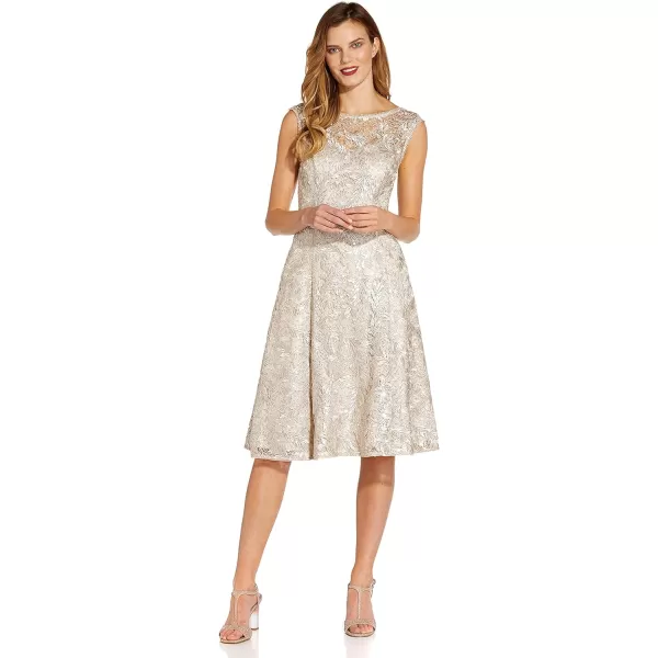 Adrianna Papell Womens Embroidered Midi Cocktail DresMarble