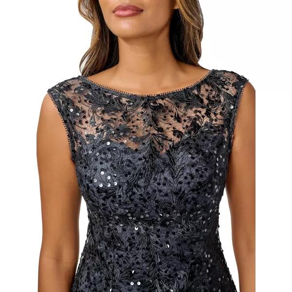 Adrianna Papell Womens Embroidered Midi Cocktail DresMidnight