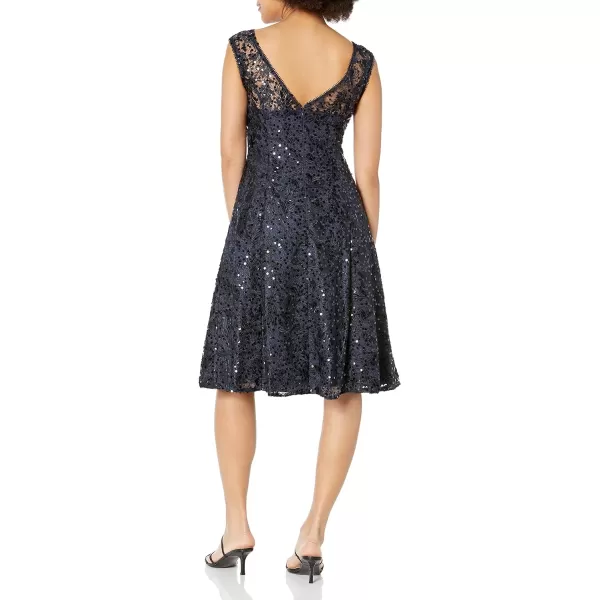 Adrianna Papell Womens Embroidered Midi Cocktail DresMidnight