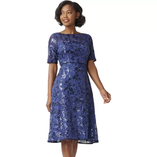 Adrianna Papell Womens Floral Embroidery DressNavy