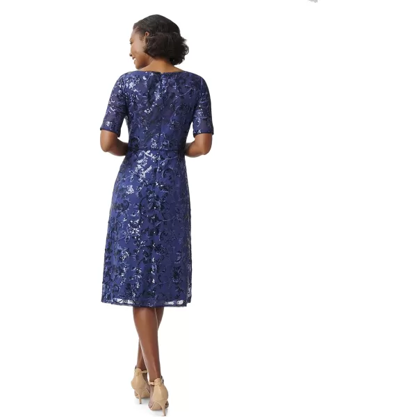 Adrianna Papell Womens Floral Embroidery DressNavy