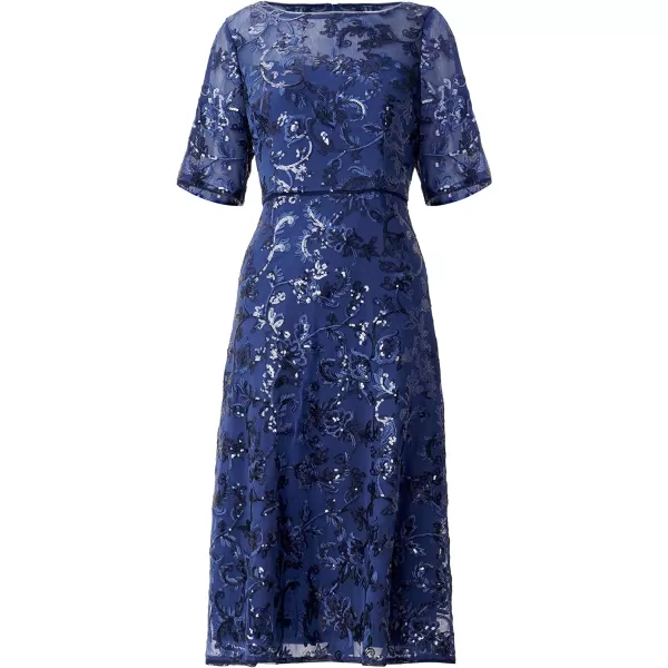 Adrianna Papell Womens Floral Embroidery DressNavy