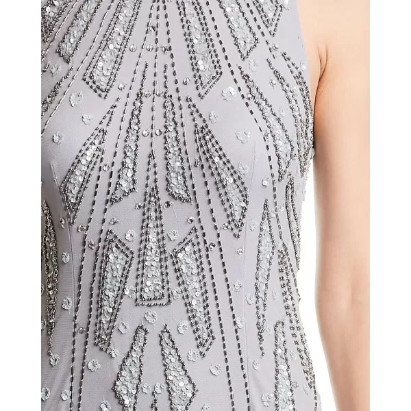 Adrianna Papell Womens Halter Art Deco Beaded Blouson DressSilver Mist