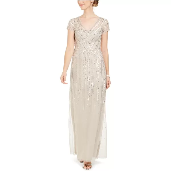 Adrianna Papell Womens Long Beaded DressBiscotti