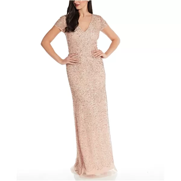 Adrianna Papell Womens Long Beaded DressBlush