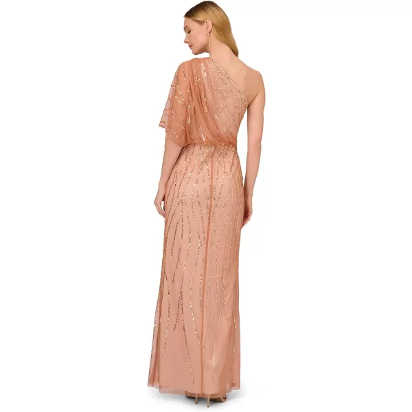 Adrianna Papell Womens Long Beaded DressTerracotta