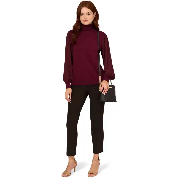 Adrianna Papell Womens Long Woven Sleeve Turtleneck SweaterMaroon