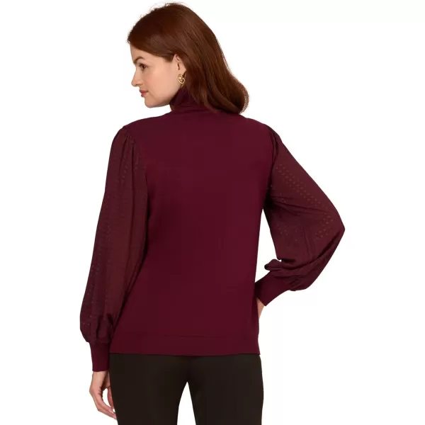 Adrianna Papell Womens Long Woven Sleeve Turtleneck SweaterMaroon