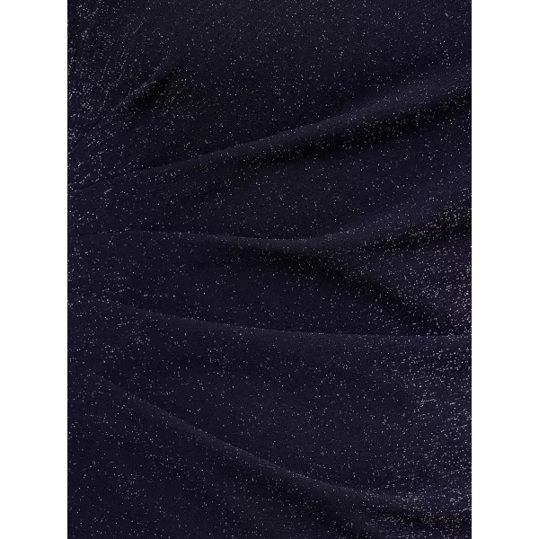 Adrianna Papell Womens Metallic Knit Draped GownLight Navy