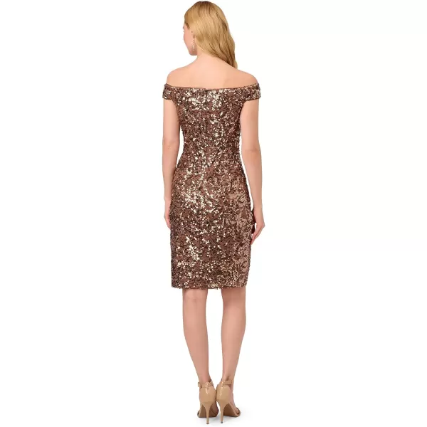 Adrianna Papell Womens Off Shoulder Sequin DressCopper