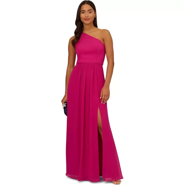 Adrianna Papell Womens One Shoulder Chiffon GownBright Magenta