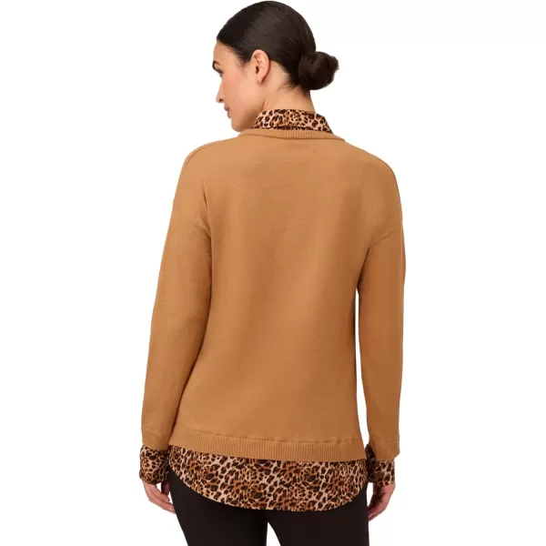 Adrianna Papell Womens Printed Woven Collar TwoferCamel W Basic Cheetah