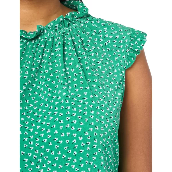 Adrianna Papell Womens Ruffle Mock Neck TankEmerald Sweet Ditsy