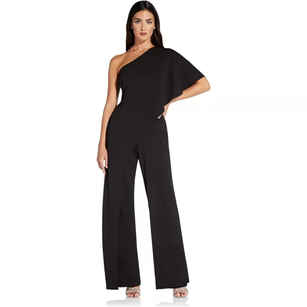 Adrianna Papell Womens Size One Shoulder Crepe Melania Jumpsuit PlusBlack